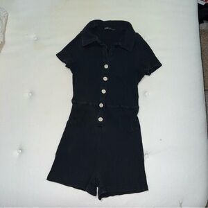 LAST CHANCE Button Up Romper Black Ribbed Shorts